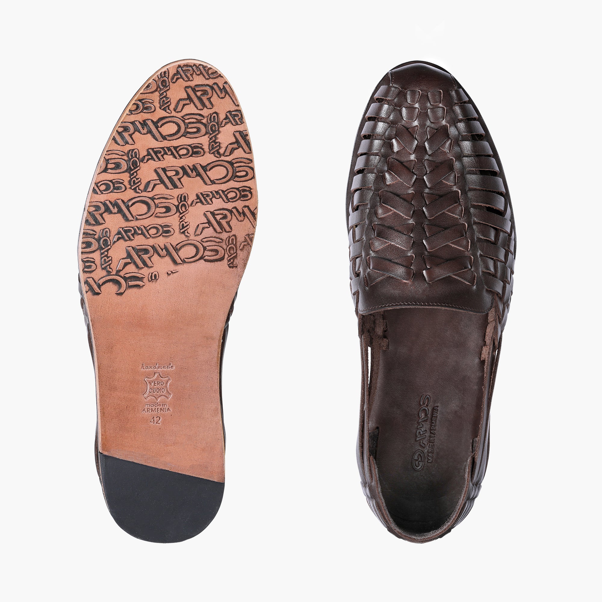 Men’s Dark Brown Leather Huarache Sandal - top and sole