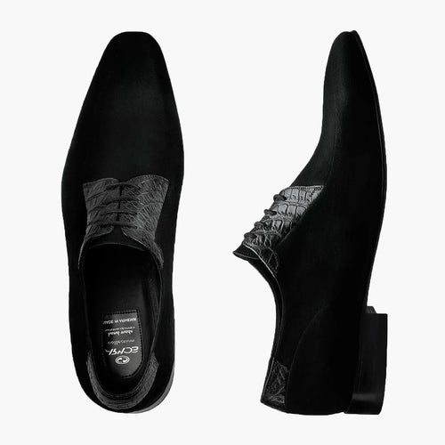 Men's Black Suede & Crocodile Derby