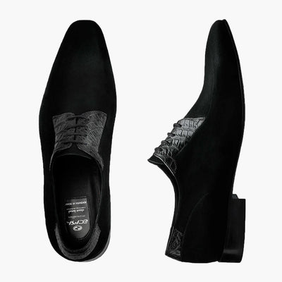 Men's Black Suede & Crocodile Derby