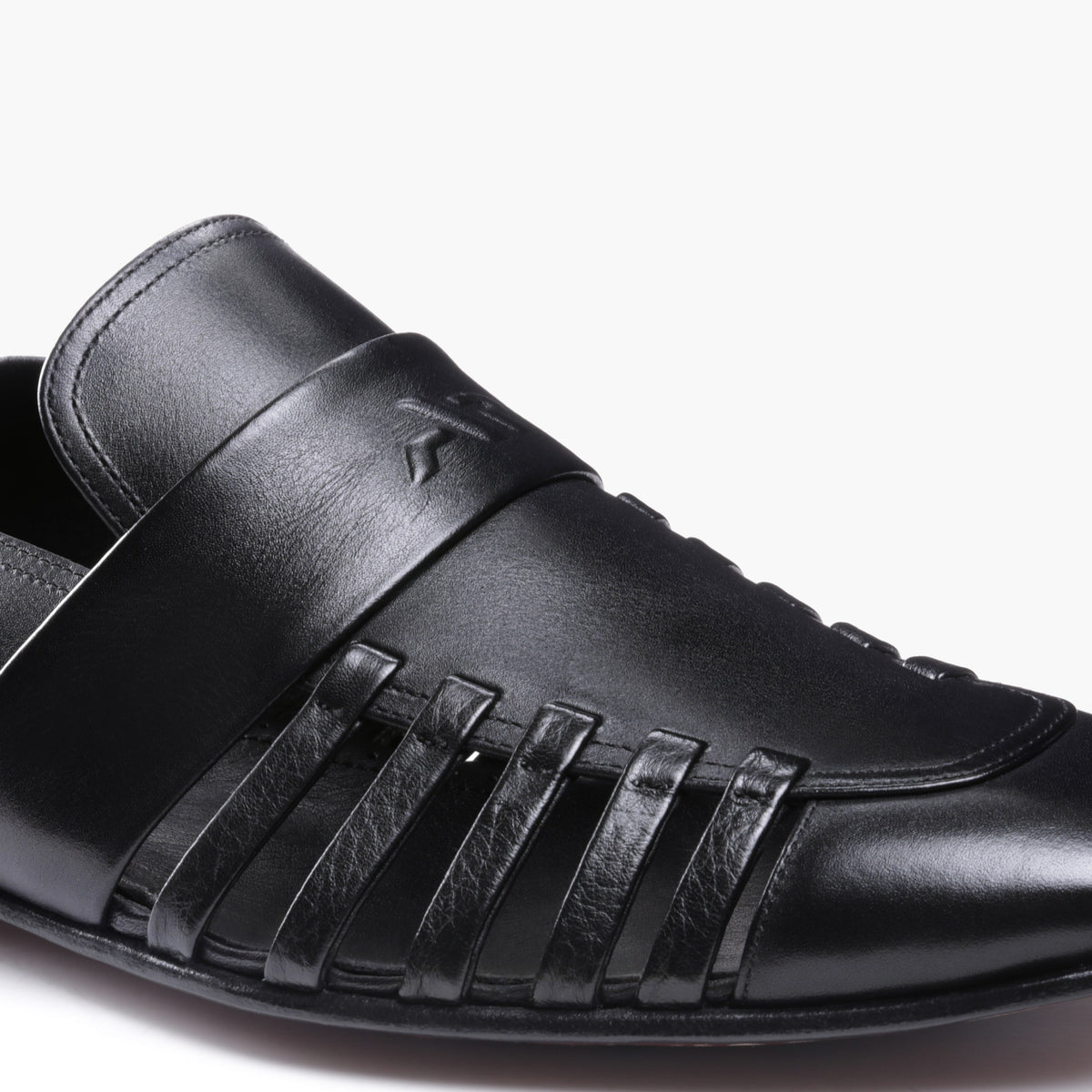 Men’s Black Leather Side-Strap Sandal - detail