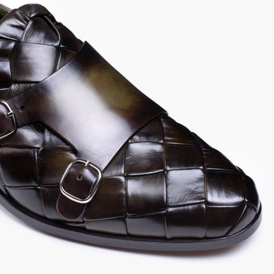 Men's Green Woven Double Monk Strap