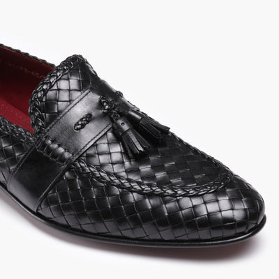 woven leather mens dress shoes Handcrafted Men’s Black Woven Leather Tassel Loafer | Size 9 | ARMOS | 2-Year Warranty