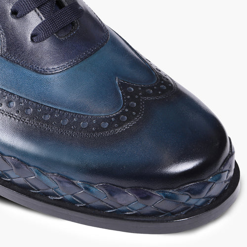 Men's Blue Brogue Leather Sneaker