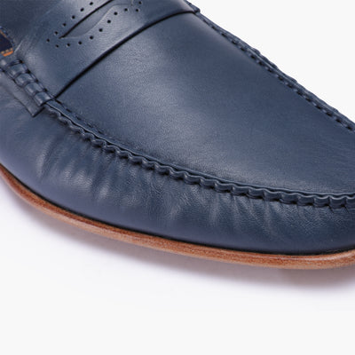 Men's Dark Blue Leather Moccasin