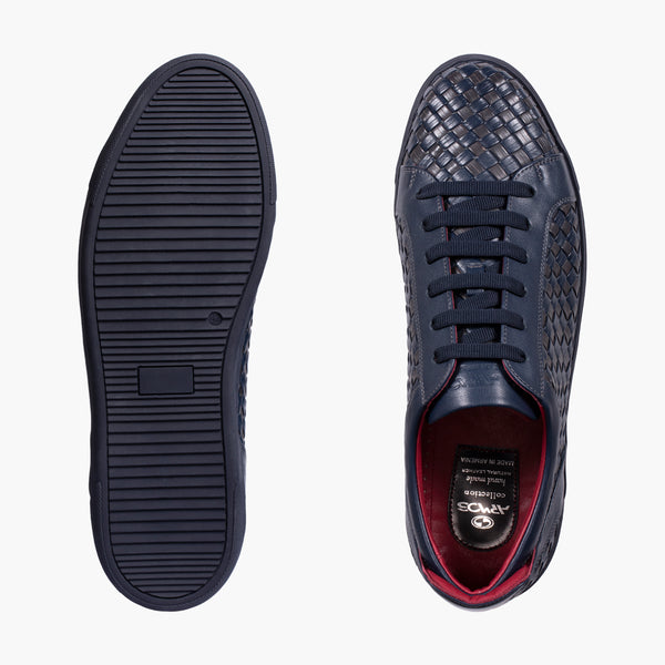 Men’s Dark Blue Leather Woven Sneaker