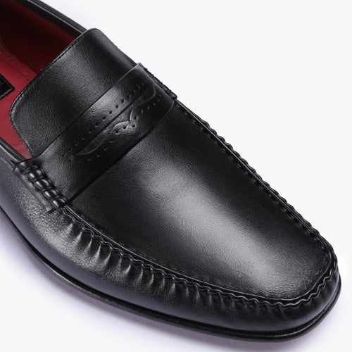 Men's Black Leather Slip-on Moccasin