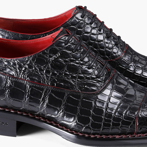 Men’s Black Crocodile Leather Cap Toe Oxford