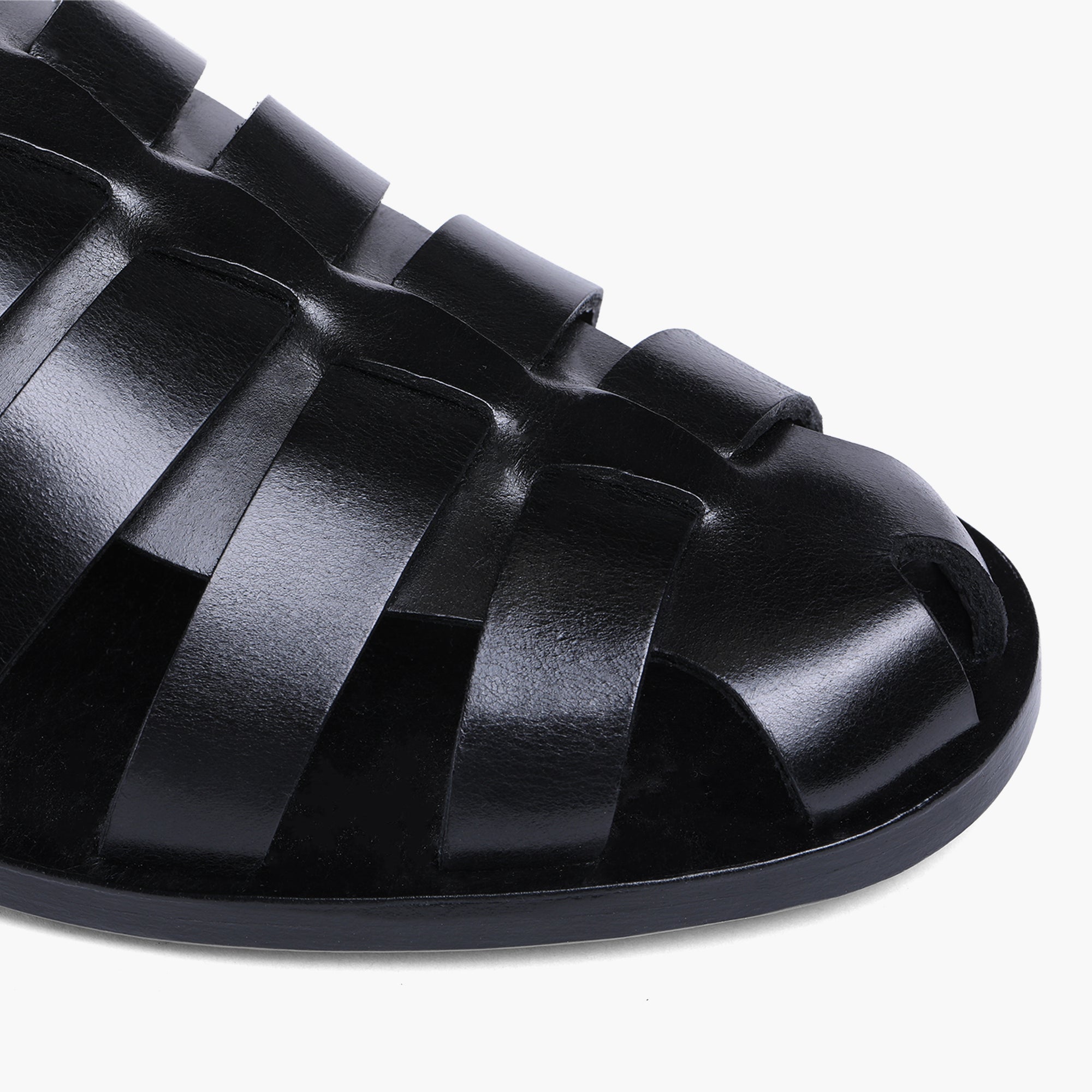 Men’s Black Leather Fisherman Sandal- detail