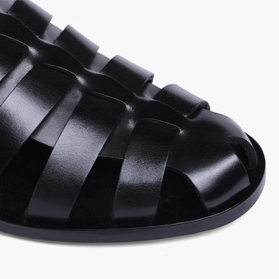 Men’s Black Leather Fisherman Sandal- detail