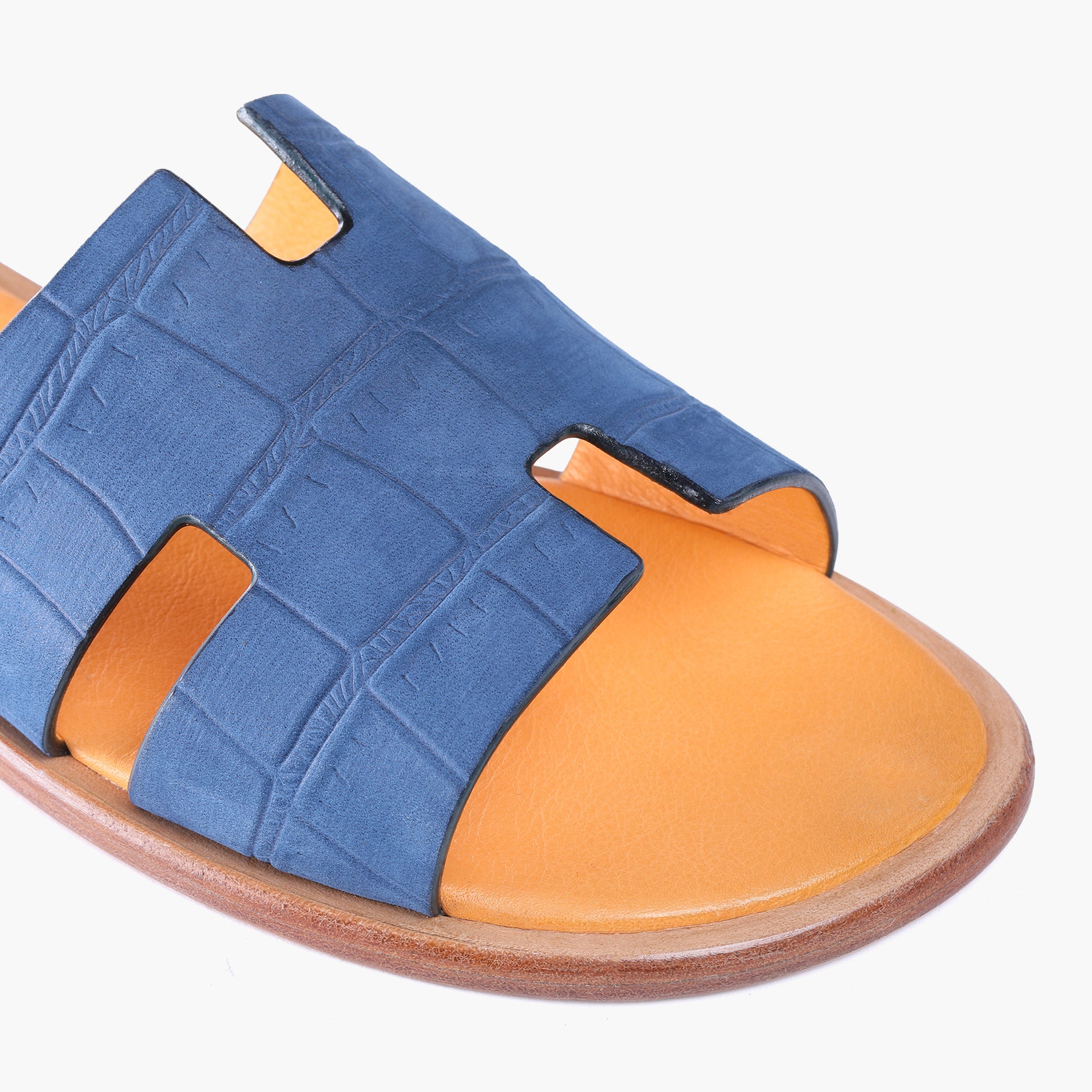 Men’s Blue Croc-Embossed Leather Slide - detail