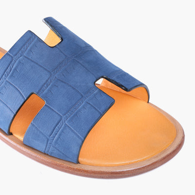 Men’s Blue Croc-Embossed Leather Slide - detail