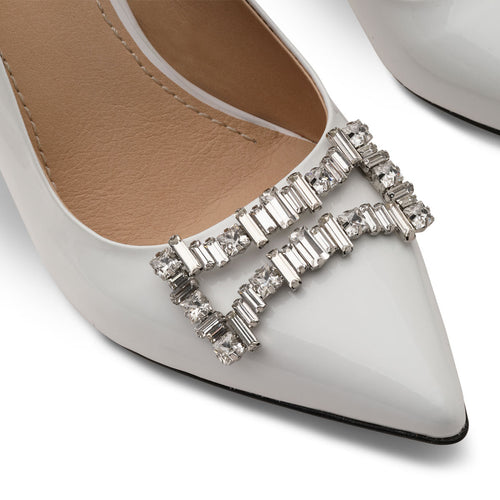 Women's White Patent Crystal Buckle Pump