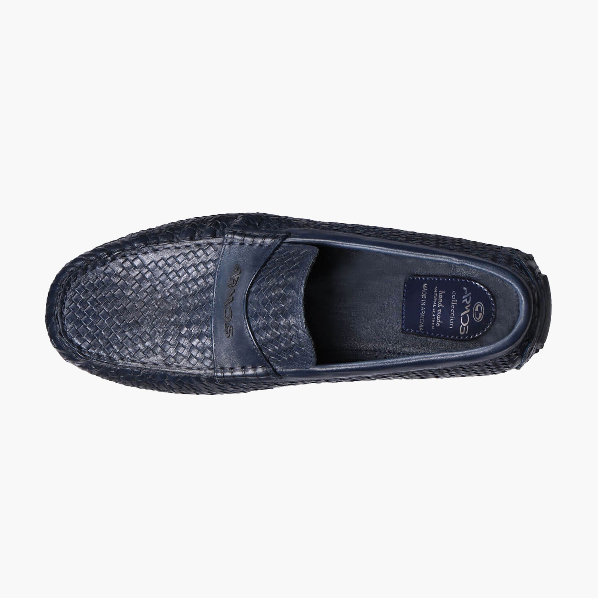 Men's Dark Blue Woven Leather Moccasin