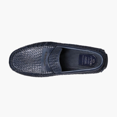 Men's Dark Blue Woven Leather Moccasin