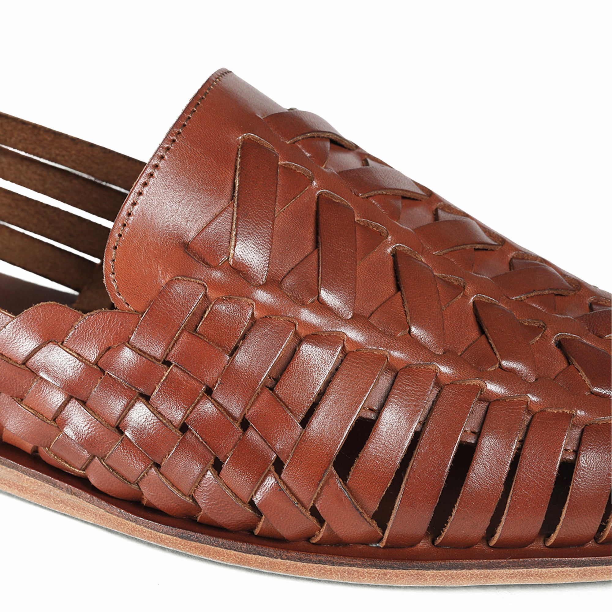 Men’s Cognac Leather Huarache Sandal - detail