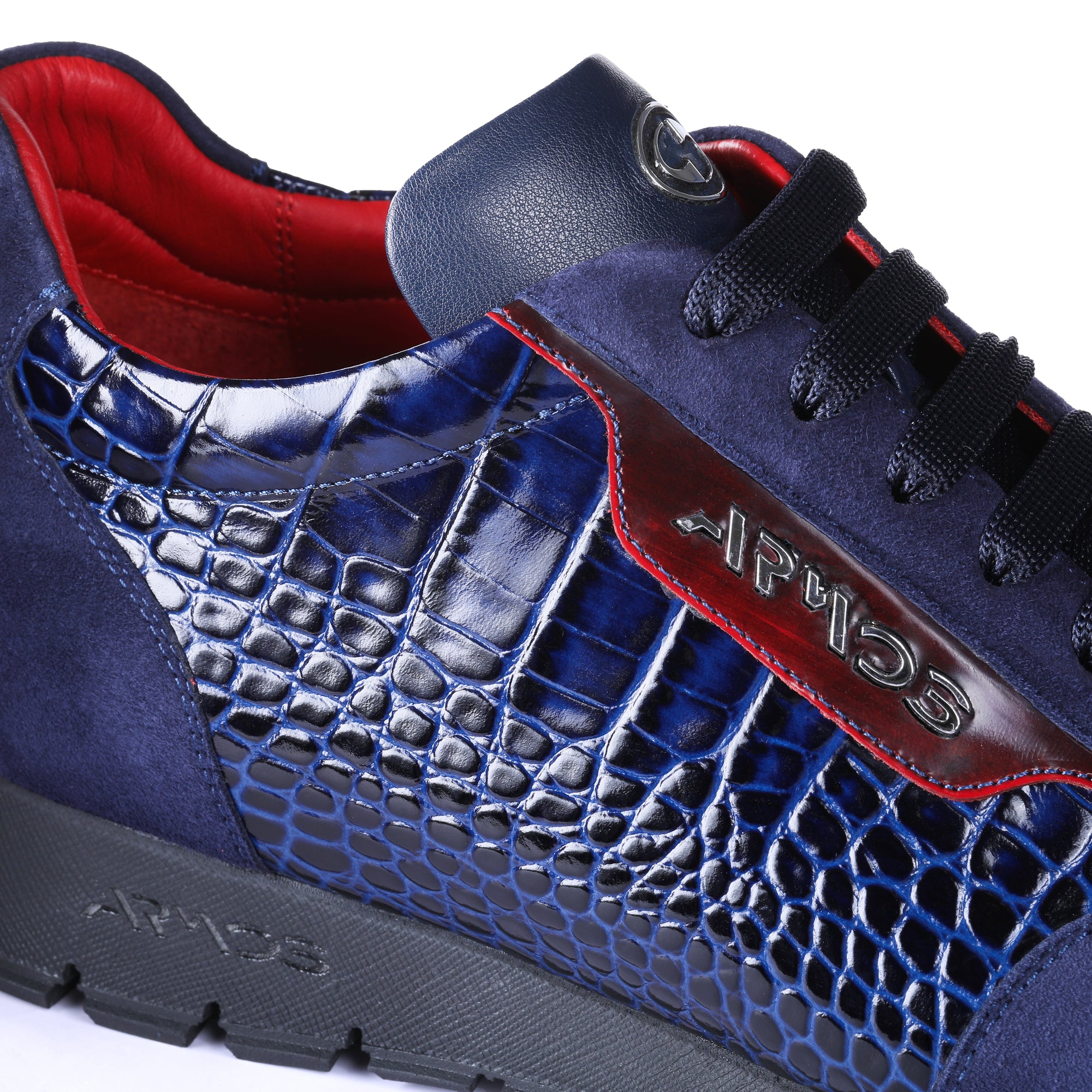Men’s Navy Croc-Embossed Leather Sneaker - detail