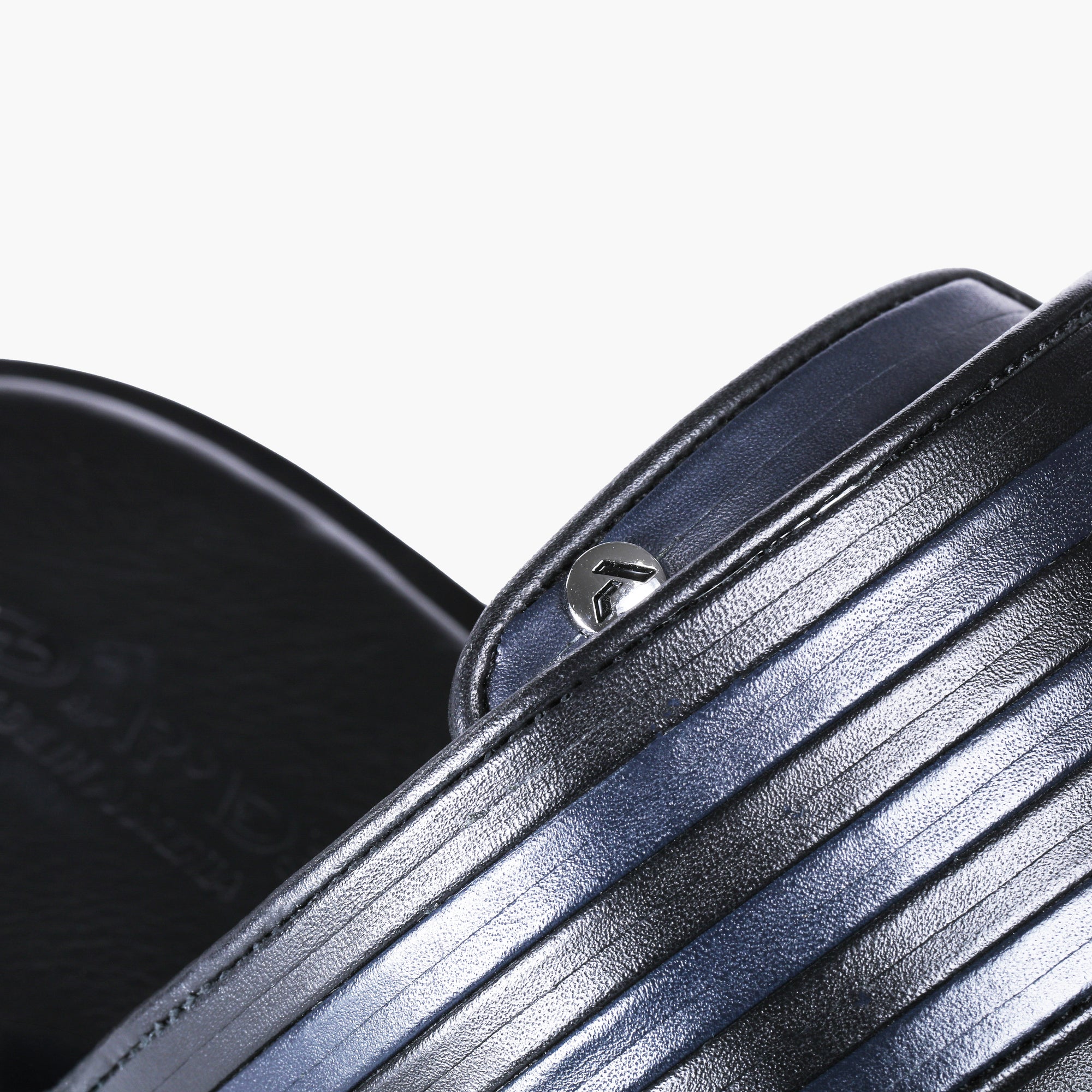 Men’s Black and Navy Leather Slide - detail