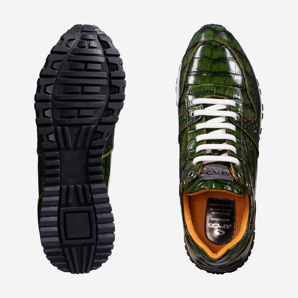 Men's Green Croc-Print Leather Sneaker