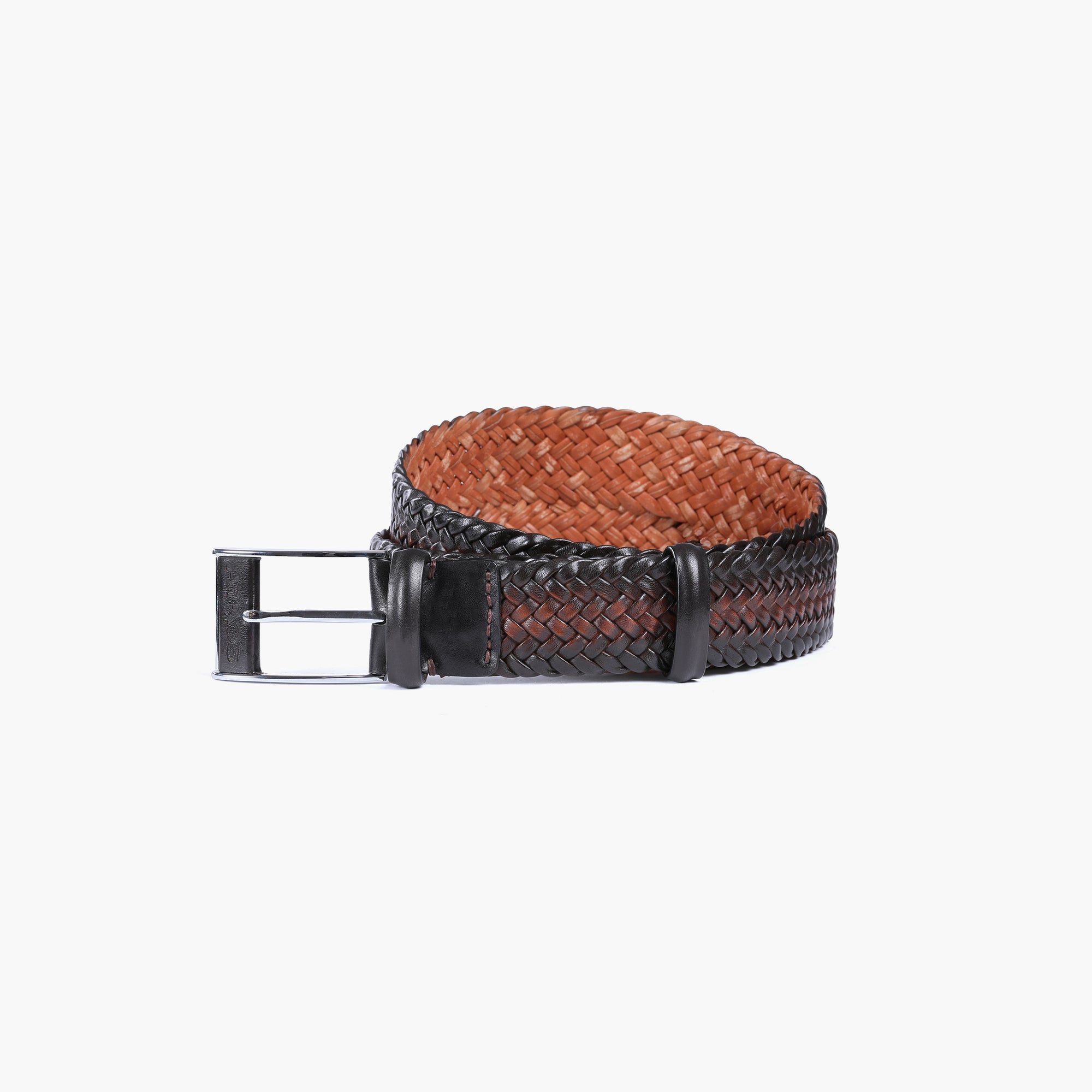 Men’s Brown Patina Braided Leather Belt - coiled3