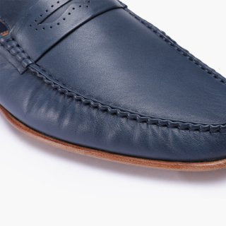 Men's Dark Blue Leather Moccasin