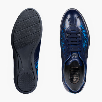 Men's Pattern Blue Patina Leather Sneaker