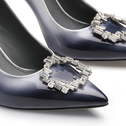 Women’s Gray & Blue Patent Brooch Pump