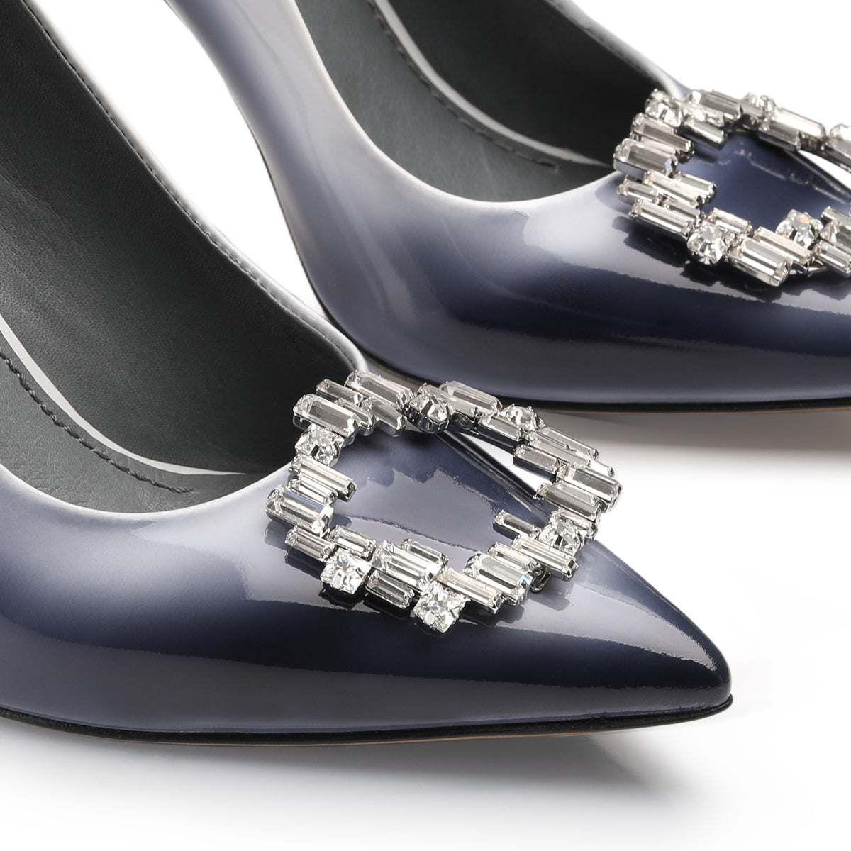 Women’s Gray & Blue Patent Brooch Pump