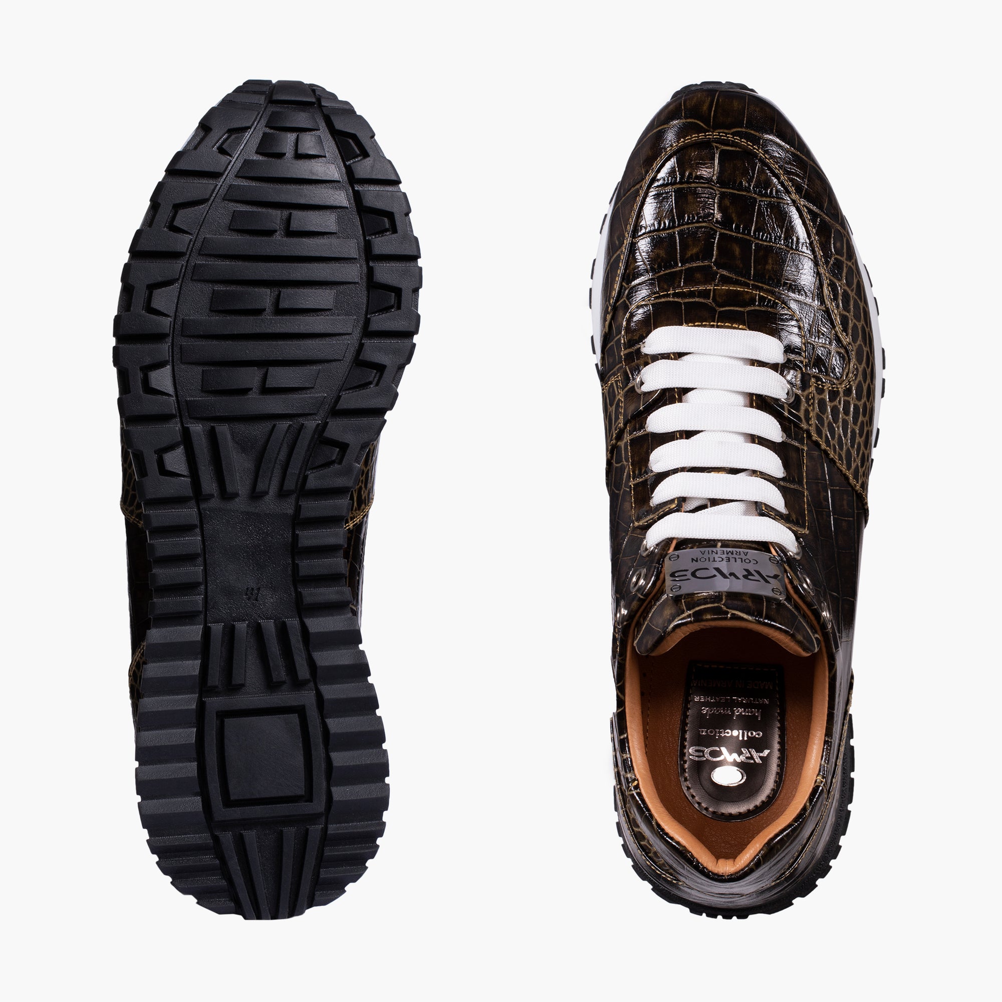 Men's Brown Croc-Embossed Leather Sneaker