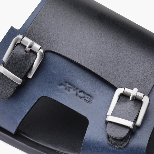 Men's Black & Blue Leather Slider Sandal