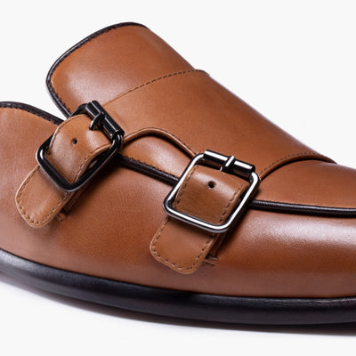 Men's Brown Leather Double Monk Strap Mules | ARMOS Men's Brown Leather Double Monk Strap Mules | ARMOS
