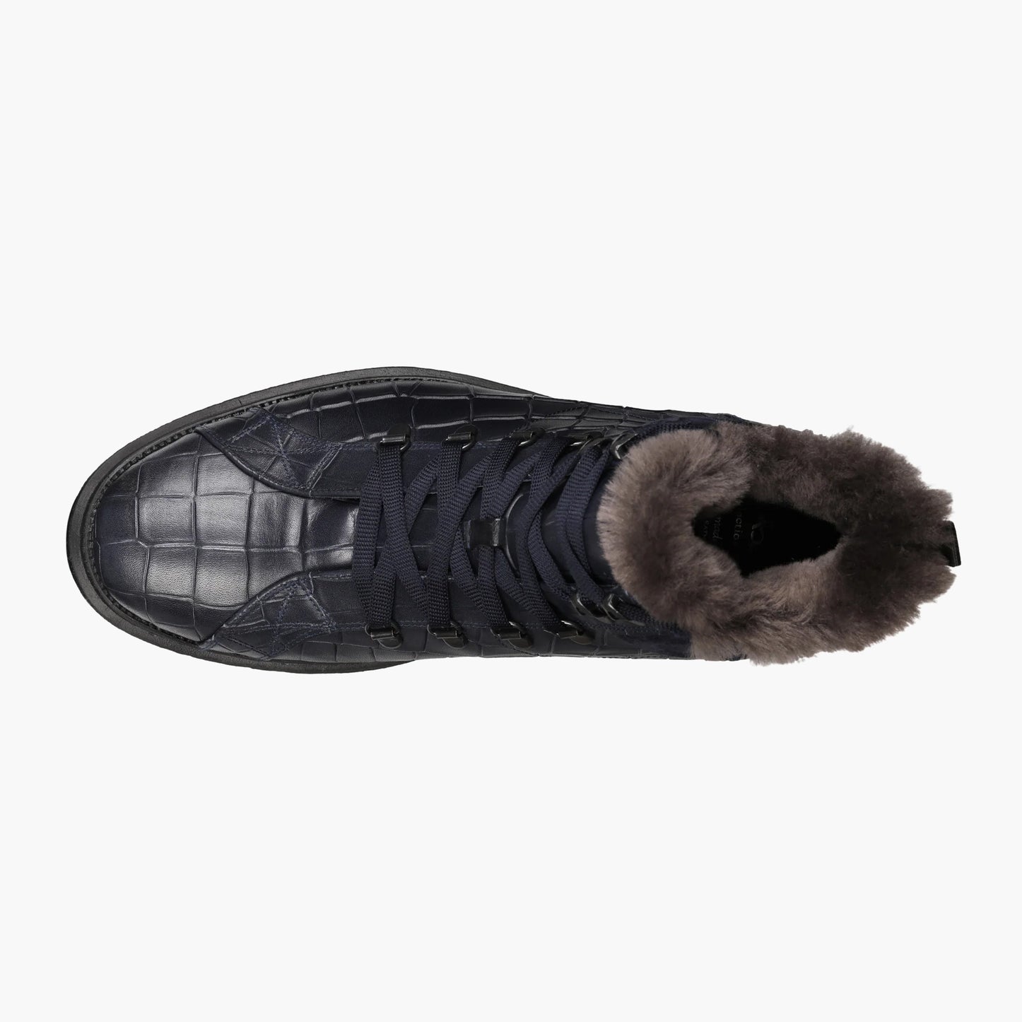 Men's Blue Croc-Print Boot with Fur Lining