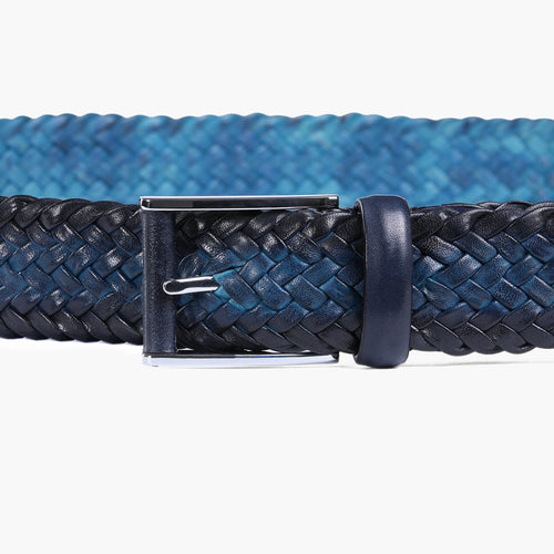Men’s Blue Patina Braided Leather Belt - detail