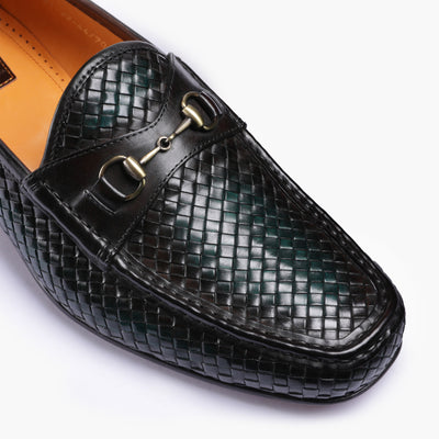 Men's Brown & Green Woven Moccasin