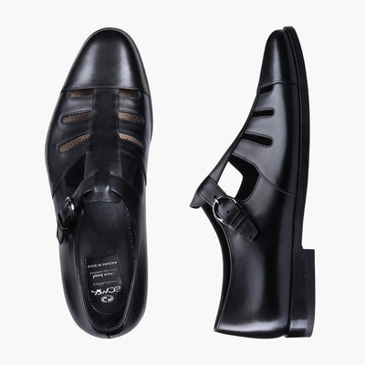 Men's Black Fisherman Sandal with Buckle