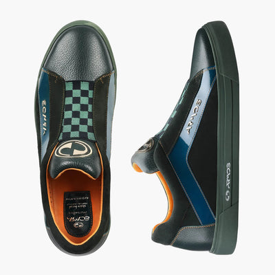 Men's Green Chess Pattern Leather Sneaker