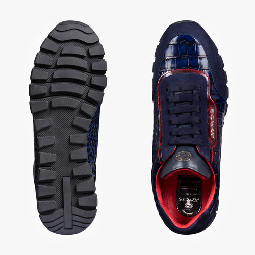 Men's Blue Croc-Embossed Leather Sneaker