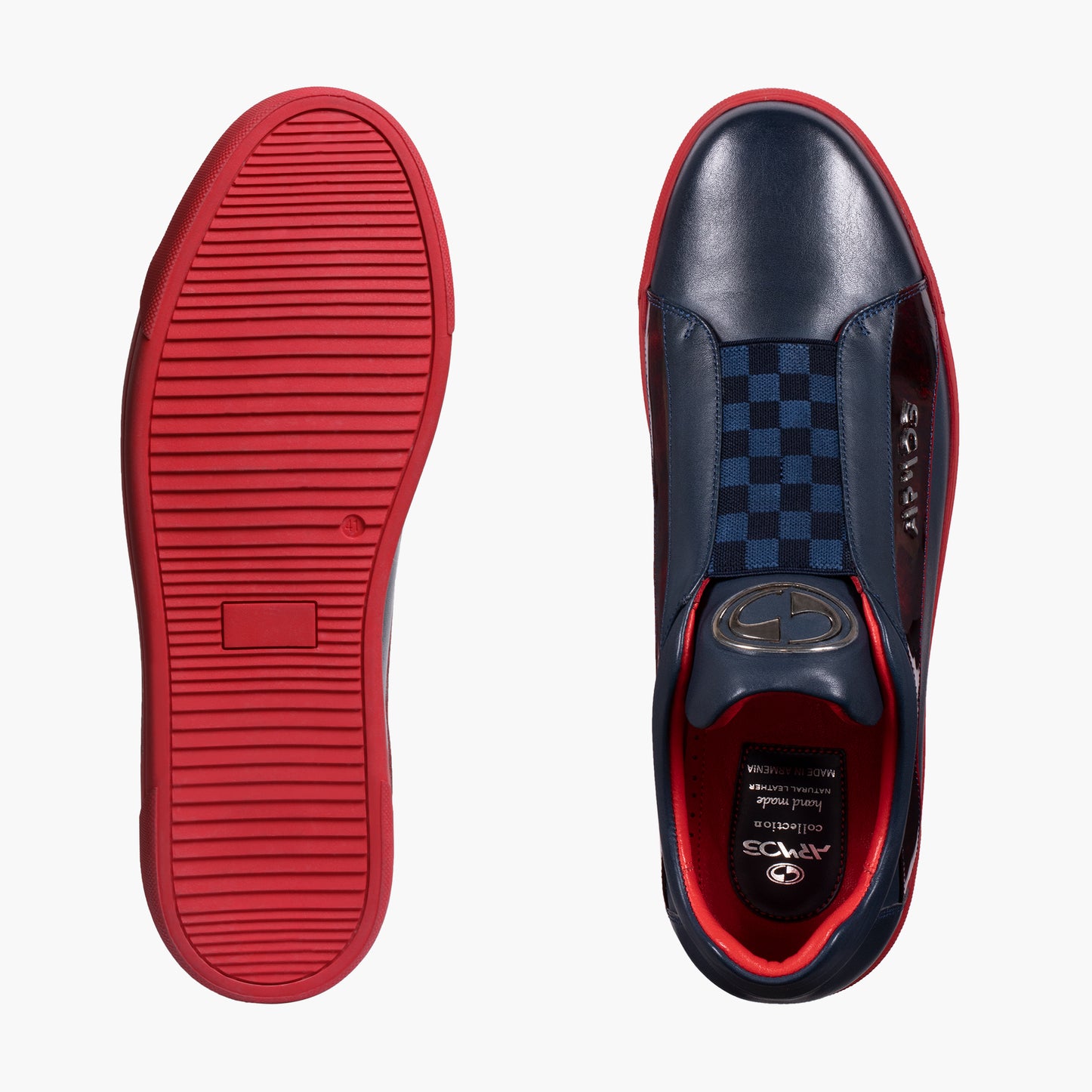 Men's Blue Chess Pattern Leather Sneaker