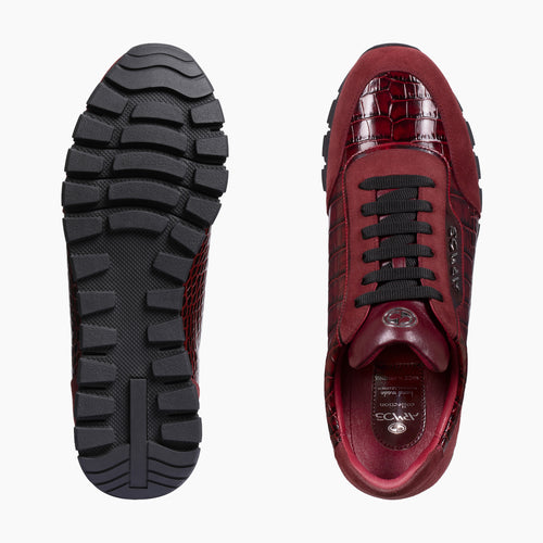 Men's Maroon Croc-Embossed Leather Sneaker
