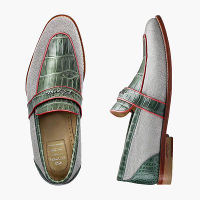 Men's Beige & Green Fiber Crocodile Loafer