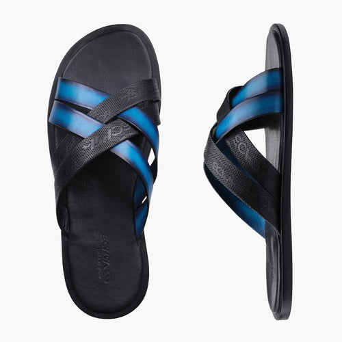 Men's Black And Blue Cross-strap Sandal