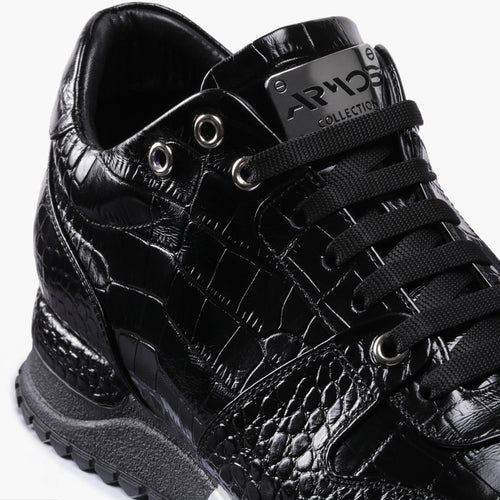 Men's Black Croc-Print Leather Sneaker