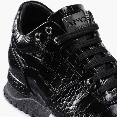 Men's Black Croc-Print Leather Sneaker