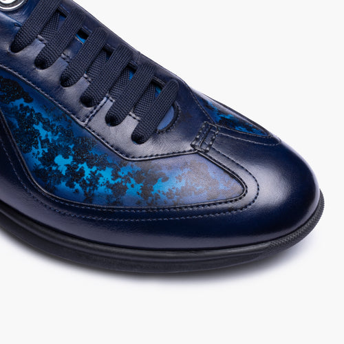 Men's Pattern Blue Patina Leather Sneaker