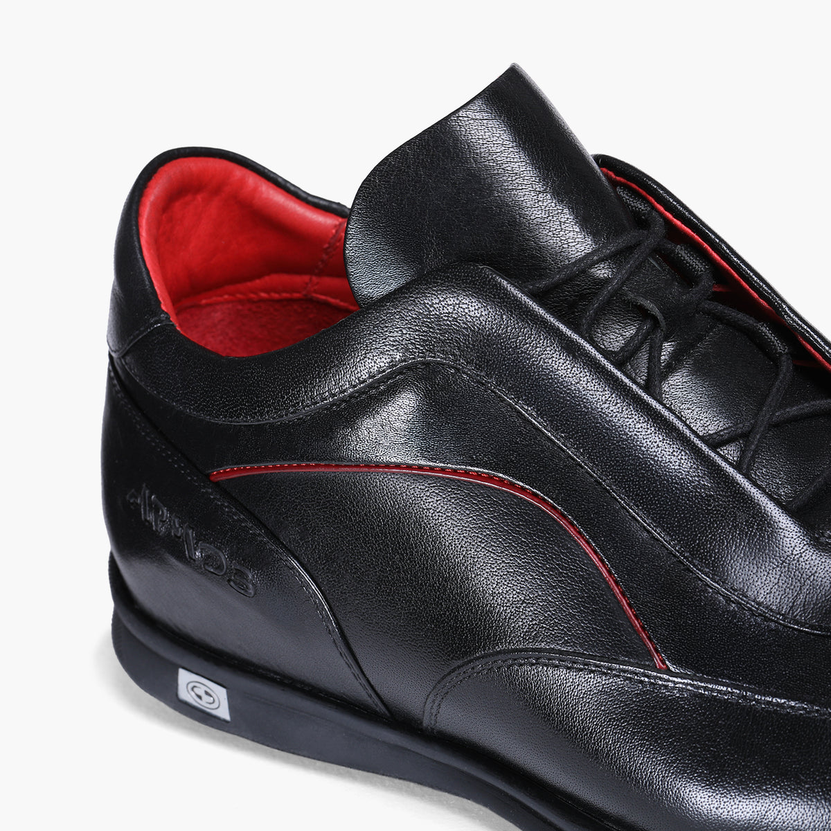 Men’s Black Leather Sneaker with Red Lines - detail