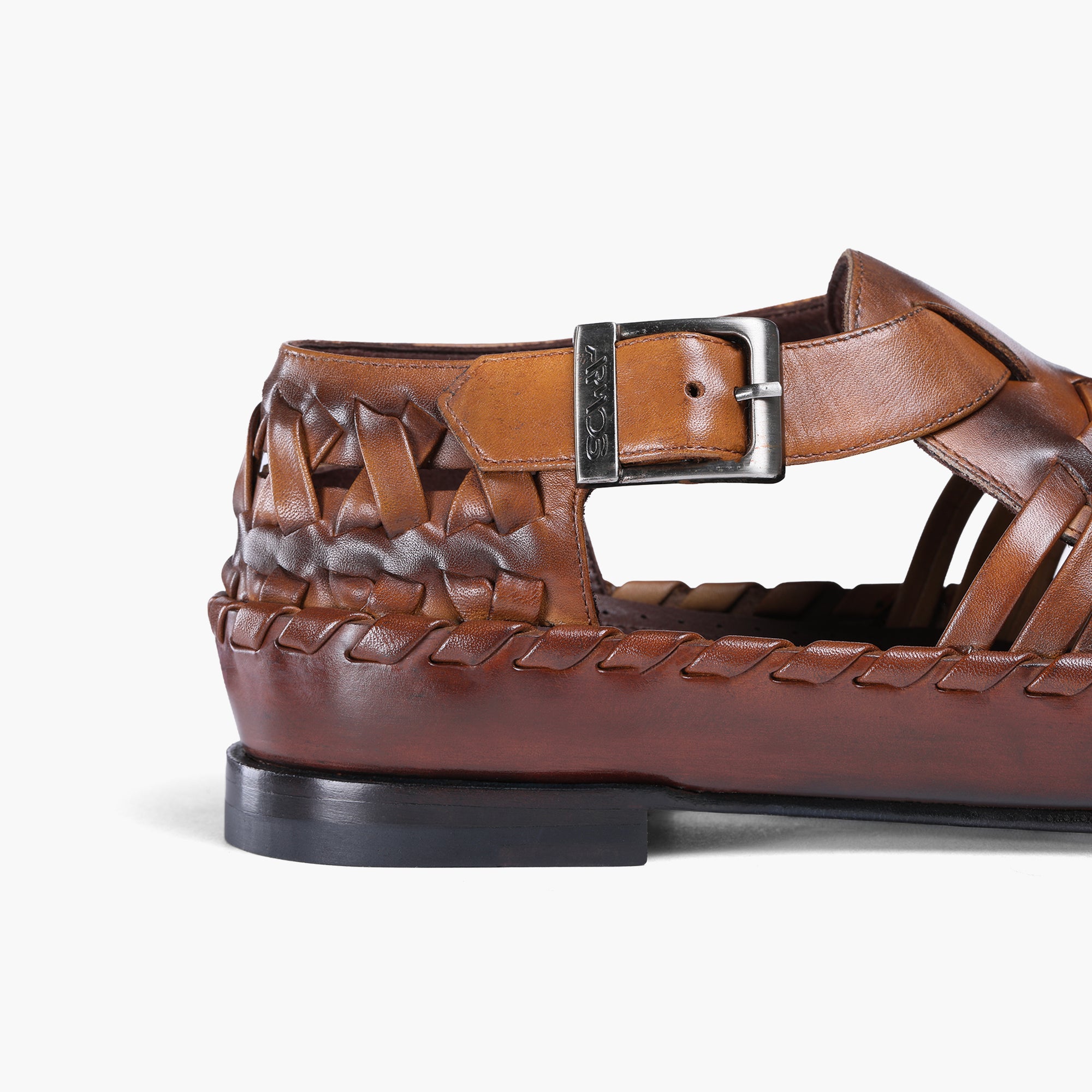 Men's Dark Brown Leather Huarache Sandal - detail