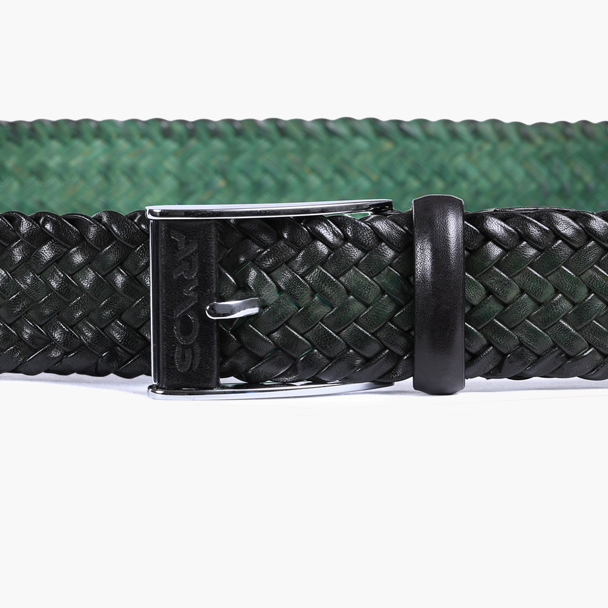 Men’s Blue Patina Braided Leather Belt - detail