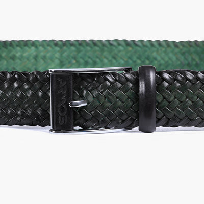 Men’s Blue Patina Braided Leather Belt - detail