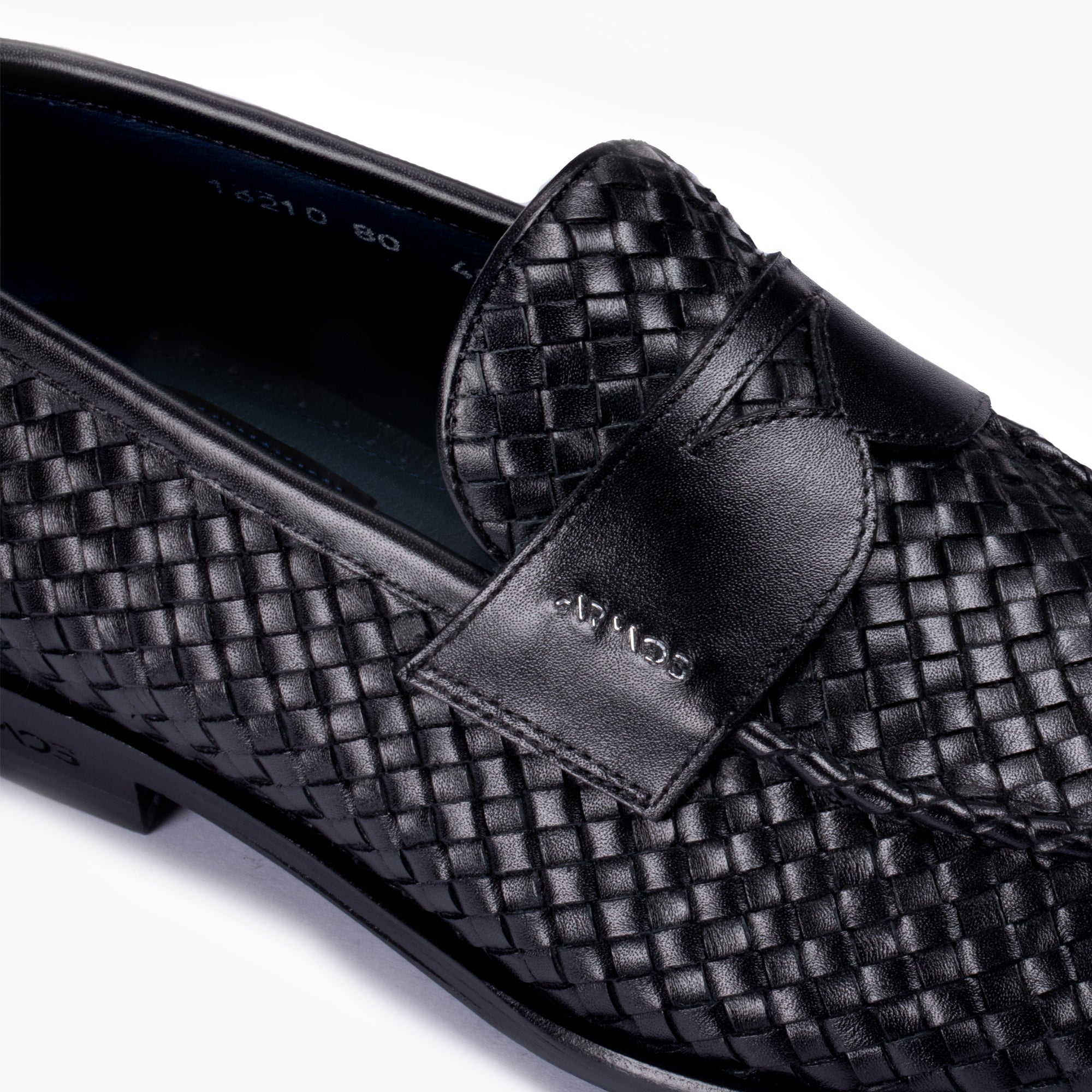 Men's Black Woven Leather Penny Loafer