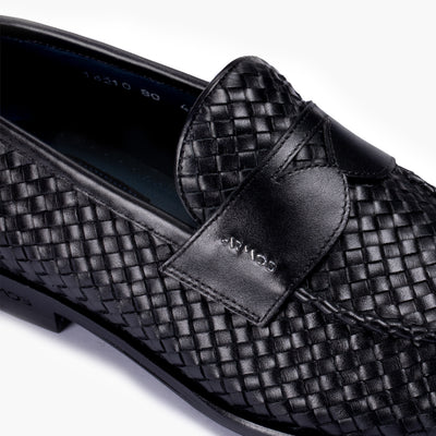 Men's Black Woven Leather Penny Loafer