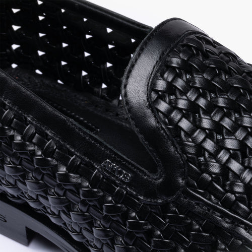 Men's Black Woven Leather Loafer